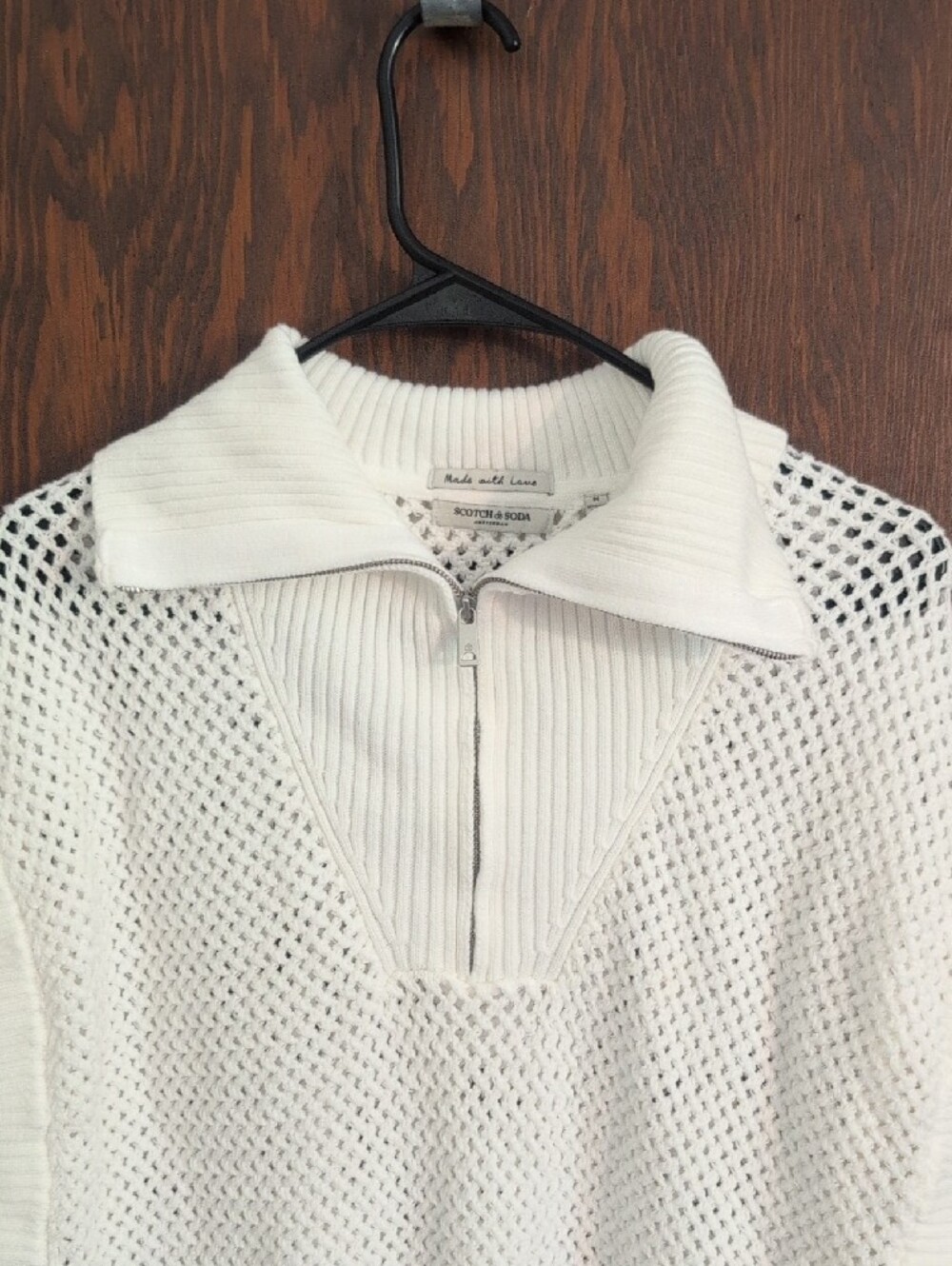 Scotch & Soda Off-White Open-Knit Zip-Collar Sweater Vest - Picture 3 of 6